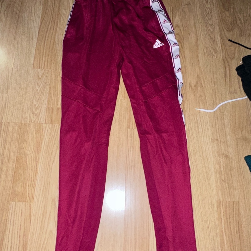 adidas Kids Burgundy Joggers with White Logo Tape - Picture 3 of 3